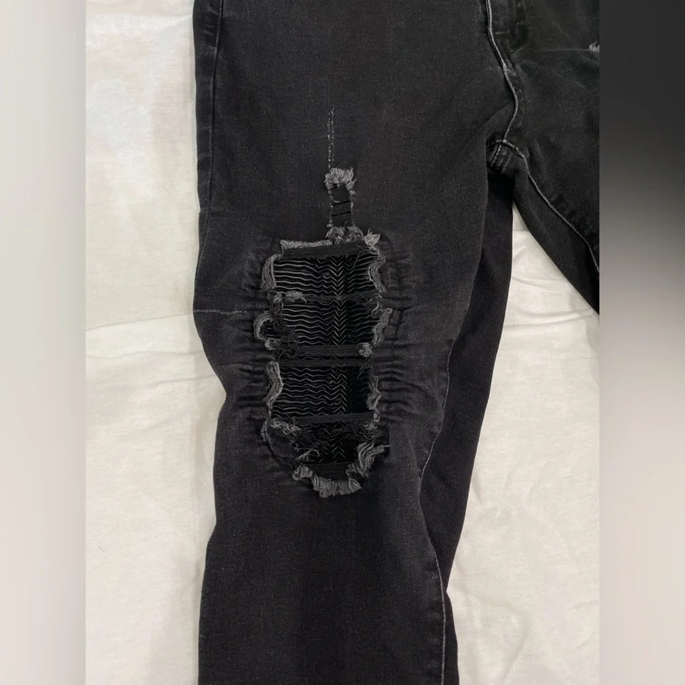 Mens AMIRI MX1Leather Patch Ripped Skinny Jeans Size 34